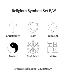 religious symbols set black and white