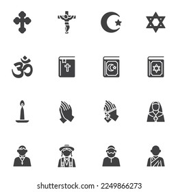 Religious symbols vector icons set, modern solid symbol collection, filled style pictogram pack. Signs, logo illustration. Set includes icons as holy bible and koran book, jewish star, crucifix cross