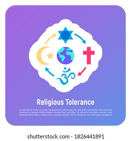 Religious tolerance flat icon, interfaith respect. Modern vector illustration of peace and understanding between islam, christianity, buddhism and judaism.