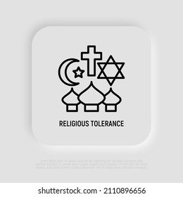 Religious tolerance thin line icon, interfaith respect. Modern vector illustration of peace and understanding between islam, christianity and judaism.