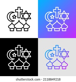 Religious tolerance thin line icon, interfaith respect. Modern vector illustration of peace and understanding between islam, christianity and judaism.