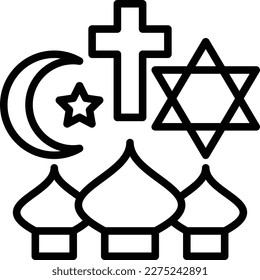 Religious tolerance thin line icon, interfaith respect. Modern vector illustration of peace and understanding between islam, christianity and judaism.