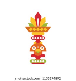 Religious totem pole, coloful ethnic tribal symbol vector Illustration on a white background