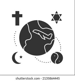 Religious tourism glyph icon. Faith tourism. Traveling to holy, sacred places or cities. Pilgrimage. Tourism types concept.Filled flat sign. Isolated silhouette vector illustration