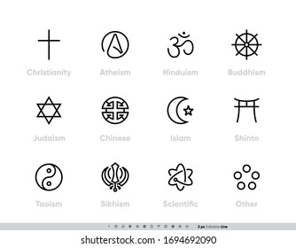 Religious Tradition Symbols Set Christianity Atheism Stock Vector ...