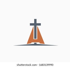 Religious vector christian church logo. Letter A with cross. 