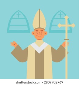 Religious Vector of a Christian Pope Wearing Traditional White Garments
