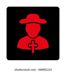 Religious vector icon. Style is flat rounded square button, intensive red and black colors, white background.