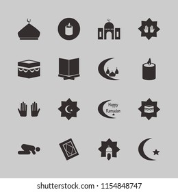religious vector icons set. with happy ramadan, islamic mosque, candle and mosque in set
