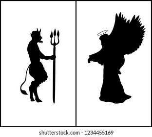 ReligiReligion silhouette angel and devil struggle between good 