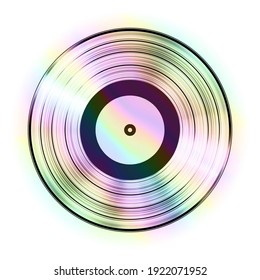 Relistic Iridescent Gramophone Vinyl LP Record Template Isolated on White Background. Vector Illustration