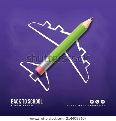 Relistic Pencil with Plane doodle take off background, Concept of Back to school for invitation poster and banner