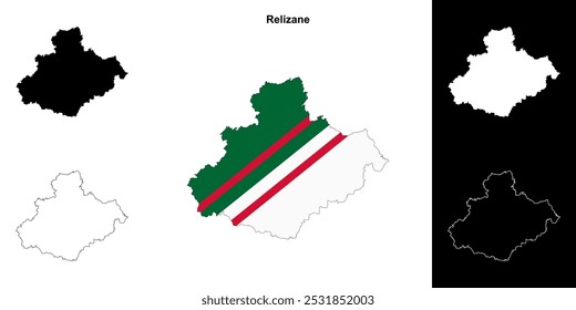 Relizane province outline map set