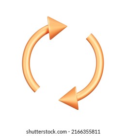 Reload 3d icon. Reloading. Two golden arrows in a circle, around. Isolated object on a transparent background