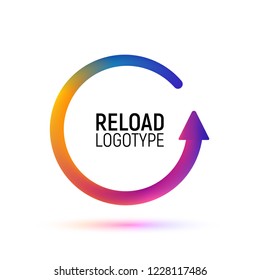 Reload abstract vector logo. Retry colorful isolated icon. Replay digital logotype on white background