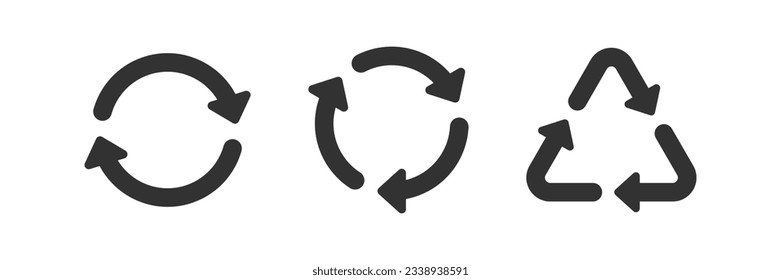 Reload arrow icon. Recycle trash set signs. Reuse symbol. Cycle symbols. Repeat icons. Black color. Vector isolated sign.