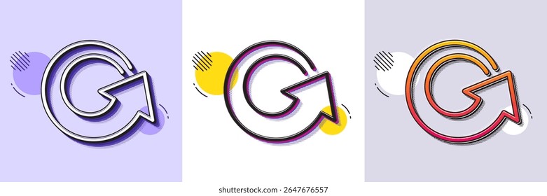 Reload arrow line icon. Halftone dotted pattern. Gradient icon with grain shadow. Update Arrowhead symbol. Navigation pointer sign. Line reload icon. Various designs. Vector