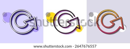Reload arrow line icon. Halftone dotted pattern. Gradient icon with grain shadow. Update Arrowhead symbol. Navigation pointer sign. Line reload icon. Various designs. Vector