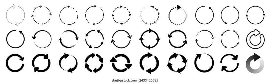 Reload arrow set. Rotation arrows vector illustration. Circular rotation loading elements, redo process.	
