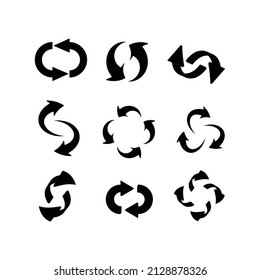 Recargar flechas. Flecha circular, conectar o reciclar iconos digitales. Símbolos de reinicio de conexión, colección vectorial reciente de grupos redondos de rotación aislados