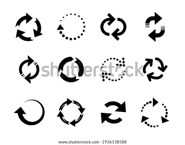 Reload arrows. Circle arrow, connect or\
recycle digital icons. Connection restart symbols, isolated rotate\
round group recent vector\
collection
