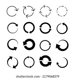 Reload arrows circle. Refresh reload round icon vector set. Modern contemporary mono solid flat in minimal style. Collection of recycle circles.