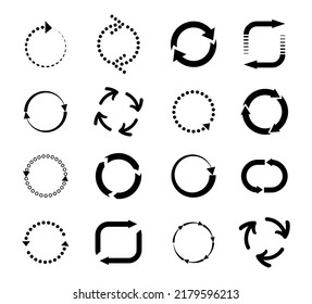 Recargar el círculo de flechas. Refrescar conjunto de vectores de iconos redondos. Moderno y moderno mono sólido plano en un estilo mínimo. Colección de círculos de reciclaje.