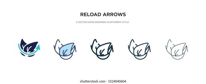reload arrows icon in different style vector illustration. two colored and black reload arrows vector icons designed in filled, outline, line and stroke style can be used for web, mobile, ui