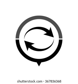 Reload - black vector icon; map pointer;  message bubble