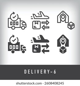 Reload cargo, air cargo and location design. Simple linear and flat delivery icon set.
