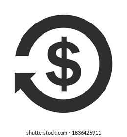 Volver a cargar el icono del vector del dólar. Signo de dólar en círculo con flecha. Símbolo de dólar estadounidense aislado. Vector para web y móvil.
