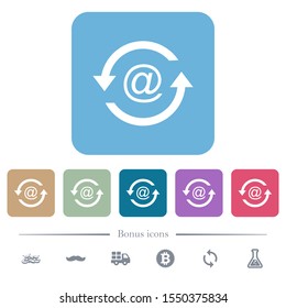 Reload emails white flat icons on color rounded square backgrounds. 6 bonus icons included