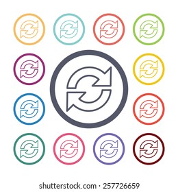 reload flat icons set. Open colorful buttons 