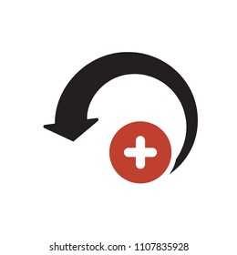 Reload icon, arrows icon with add sign. Reload icon and new, plus, positive symbol. Vector illustration