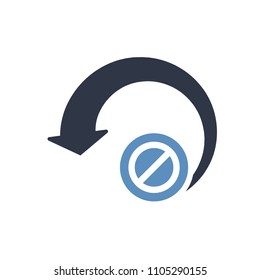 Reload icon, arrows icon with not allowed sign. Reload icon and block, forbidden, prohibit symbol. Vector illustration