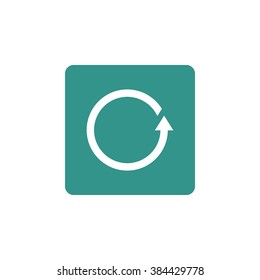 Reload icon, on green rectangle background, white outline