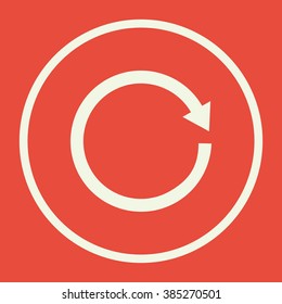 Reload icon, on red background, white circle border, white outline