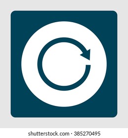 Reload icon, on white circle background surrounded by blue