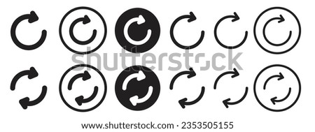 Reload Icon. Repeat business change cycle symbol. Vector set of restart or redo undo button in round shape. Flat outline of revise arrow to rewind or replay switch. Logo sign of rotation load again