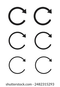Symbol neu laden. Wiederholungssymbol Zurücksetze Zeichen. Symbole aktualisieren. Schwarze Farbe. Vektorgrafik isoliertes Zeichen. Symbol für Neu laden, Aktualisieren, Laden, Recycling und Wiederholen. Verbindungsrund Pfeil Vektor-Symbole gesetzt