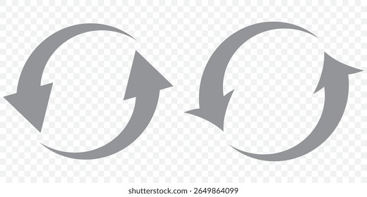Reload icon. Repeat symbol. Reset signs. Refresh symbols. 2 arrow icons. Black color. Vector isolated sign on Transparent Background. EPS 10.