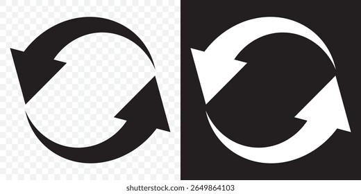 Reload icon. Repeat symbol. Reset signs. Refresh symbols. 2 arrow icons. Black color. Vector isolated sign on Transparent Background. EPS 10.