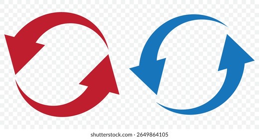 Reload icon. Repeat symbol. Reset signs. Refresh symbols. 2 arrow icons. Black color. Vector isolated sign on Transparent Background. EPS 10.