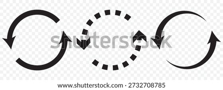 Reload icon. Repeat symbol. Reset signs. Refresh symbols. 1 arrow icons. Black color. Vector isolated sign On Transparent Background. EPS 10.