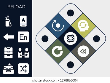  reload icon set. 13 filled reload icons. Simple modern icons about  - Loop, Inbox, Shuffle, Change, Back, Encore, Arrow, Refresh, Rotate, Redo, Backward