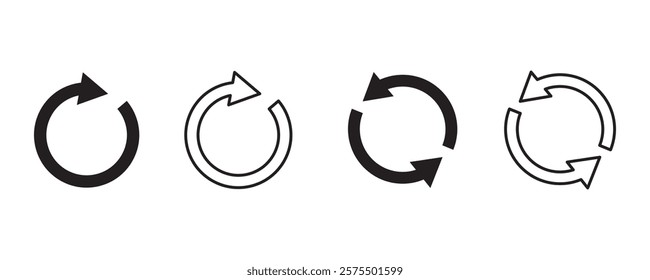  Reload icon vector. Refresh icon set. recycle vector icon symbol and arrow rotation circle in white background.