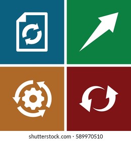 reload icons set. Set of 4 reload filled icons such as reload, update, gear rotate