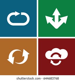 Reload icons set. set of 4 reload filled icons such as update, reload replay, cloud sync