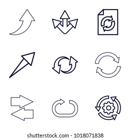Reload icons. set of 9 editable outline reload icons such as gear rotate, arrow