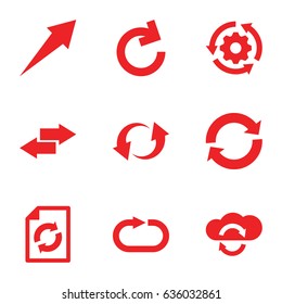 Reload icons set. set of 9 reload filled icons such as update, arrow, gear rotate